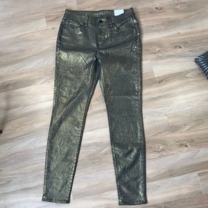 White House Black Market the midrise skinny metallic gold & black size 2
